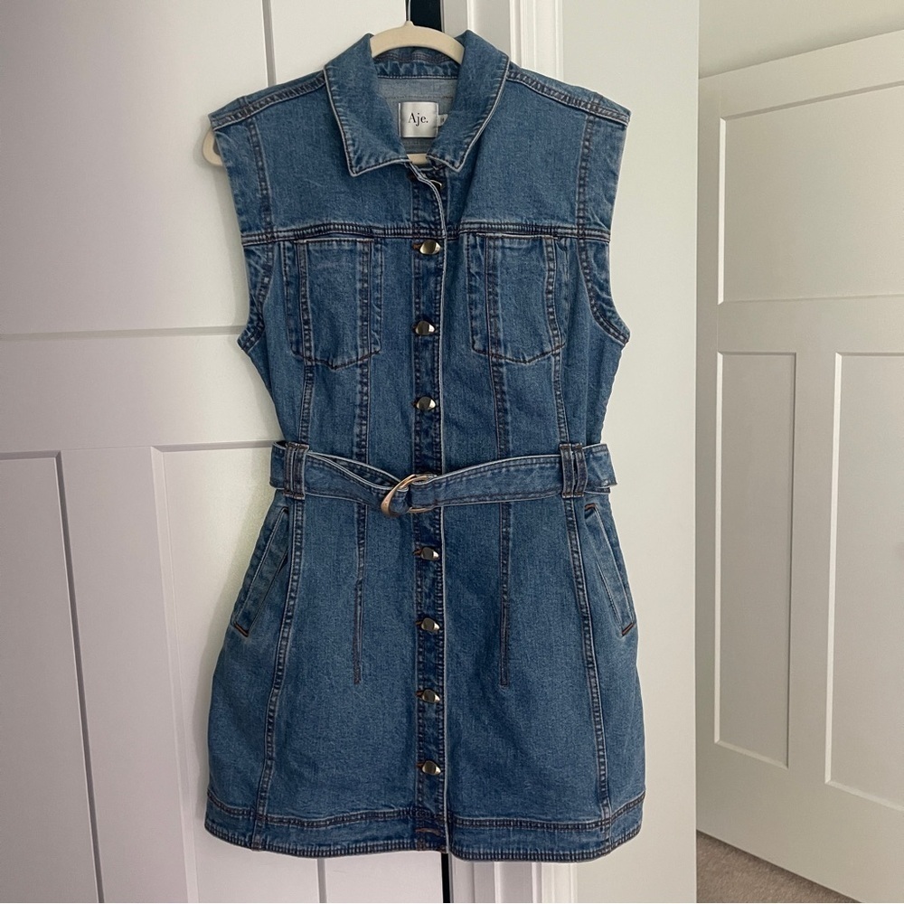 Aje Darcie Denim Blue Mini Dress Belted 90’s Wash - Picture 2 of 6